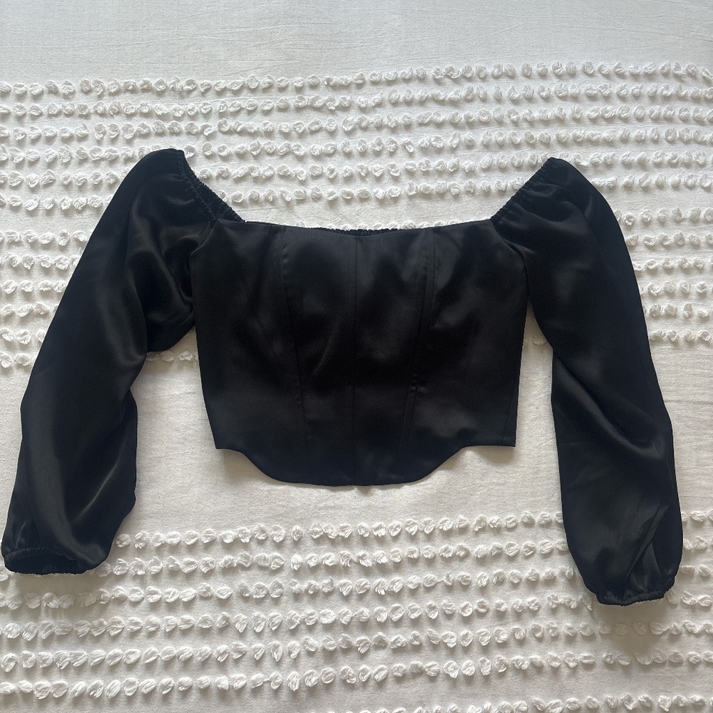 WAYF, black long sleeve corset top